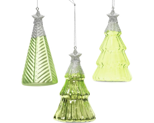 Vianočná ozdoba sklenená Tri zelené ozdoby na vianočný stromček s hviezdou na vrchole