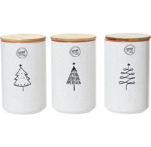 Tri keramické dózy s dreveným vekom a motívom vianočného stromčeka