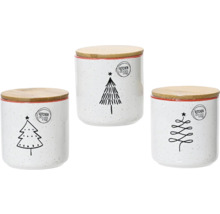 Tri dózy na potraviny s dreveným vekom a motívmi vianočného stromčeka