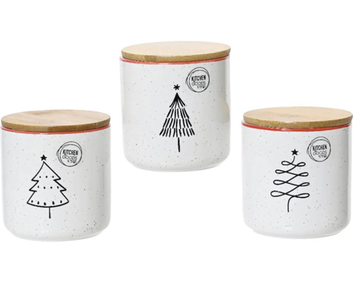 Tri dózy na potraviny s dreveným vekom a motívmi vianočného stromčeka