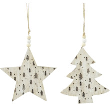 Dekoratívna vianočná ozdoba: hviezda a vianočný stromček s motívom stromu na zavesenie
