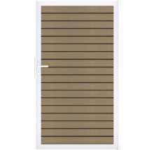 Dvere s vodorovnými drevenými panelmi a bielym rámom