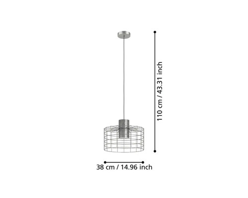 Závesná lampa s rozmermi 110 cm na výšku a 38 cm v priemere