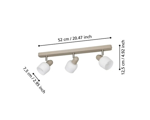 Stropné svietidlo s tromi reflektormi a rozmermi