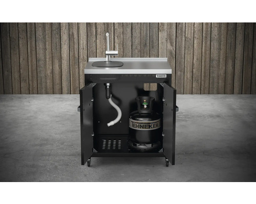 Grilovací vozík s drezom a plynovou fľašou v spodnej skrinke