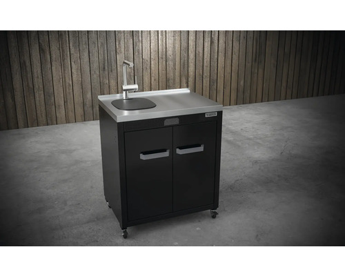 Umývadlo s vodovodnou batériou, spodnou skrinkou a kolieskami