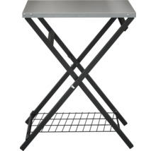 Skladací stolík s kovovou doskou a úložnou mriežkou