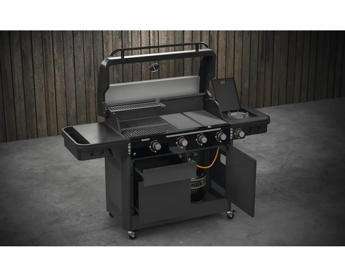 Plynový gril s otvoreným vekom a bočným horákom