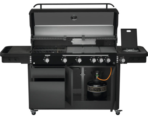 Plynový gril s otvoreným vekom, bočnými policami a úložným priestorom pre plynovú fľašu
