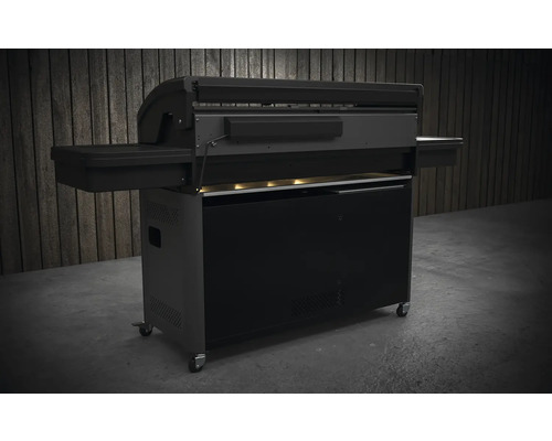 Čierny gril s policami a kolieskami