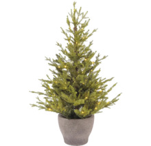 Dekoratívny vianočný stromček v kvetináči s osvetlením.