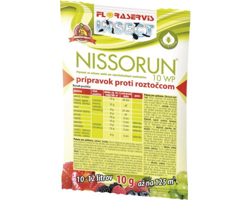 Prípravok proti roztočom NISSORUN 10 WP Floraservis 10 g Insekticíd Nissorun na ničenie škodcov v balení.