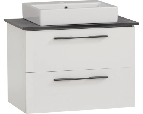 Kúpeľňová zostava Möbelpartner Maxim 66 cm biela 701861 Skrinka pod umývadlo s dvoma zásuvkami a umývadlom na dosku