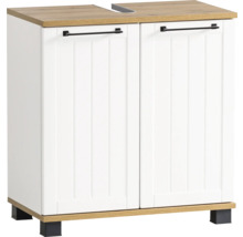 Skrinka pod umývadlo s dvomi dvierkami, bielymi čelami a drevenou doskou