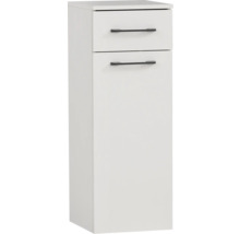 Biela vysoká kúpeľňová skrinka s dvomi zásuvkami a úchytmi