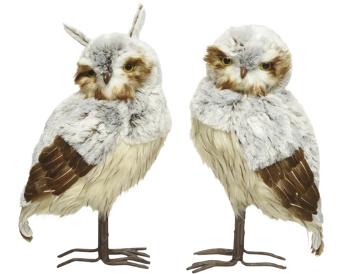 Vianočné dekorácie sova s perím 22 x 29 x 50 cm, rôzne druhy Dve dekoratívne sovie figúrky pre vnútorné použitie