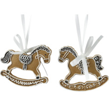 Dve ozdoby hojdacieho koňa so stuhami na zavesenie