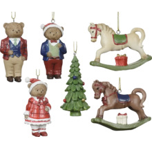 Sada ozdôb na vianočný stromček s plyšovými medvedíkmi, vianočnými stromčekmi a hojdacími koňmi