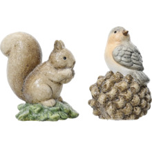 Dekoratívne figúrky zvierat: veverička a vták do interiéru