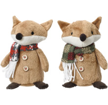 Dve plyšové líšky s gombíkmi a šálmi