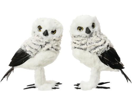 Sova Dve dekoratívne sovie figúrky s perím a tmavými akcentmi