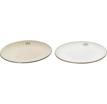 Dva papierové taniere s ryhovaným povrchom a potlačou