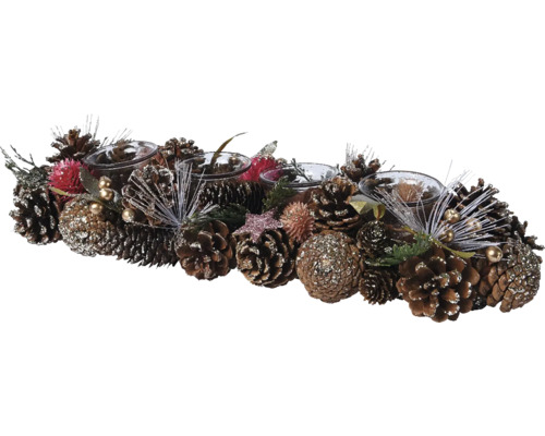 Vianočný svietnik na čajové sviečky šiškový 9 x 16 x 46 cm Dekorácia so svietnikmi na čajové sviečky a borovicovými šiškami