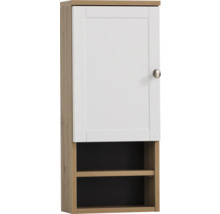 Závesná kúpeľňová skrinka s jednými dvierkami a dvoma policami