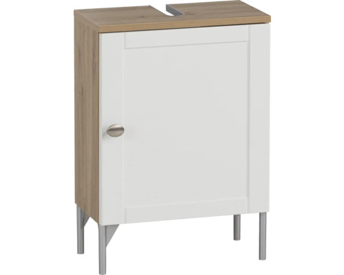 Skrinka pod umývadlo s jednými dvierkami a kovovými nohami