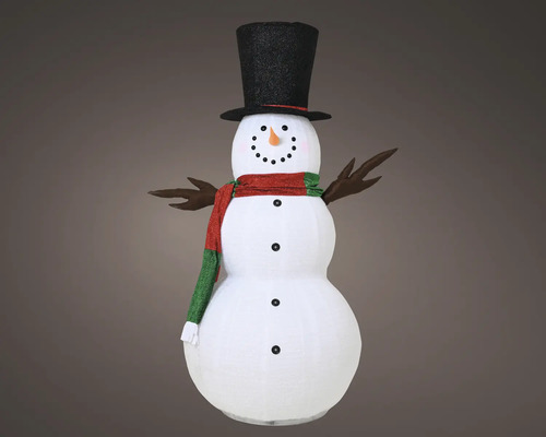 Dekoratívny snehuliak s klobúkom a šálom na vonkajšie použitie