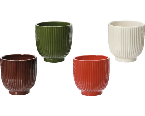 Obal na kvetináč, rôzne farby Štyri ryhované keramické kvetináče