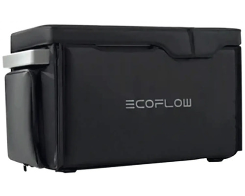 Logo EcoFlow na čiernom chladiacom boxe