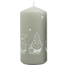 Dekoratívna sivá stĺpová sviečka s motívmi trpaslíkov
