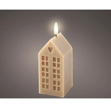 Vosková sviečka v tvare domu s horiacim plameňom