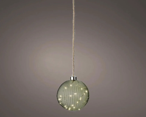 Dekoratívna sklenená guľa s LED osvetlením a jutovým lanovým závesom