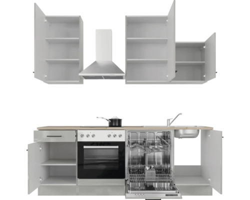 Moderná kuchyňa so vstavanými skriňami, digestorom, sporákom, umývačkou riadu a drezom