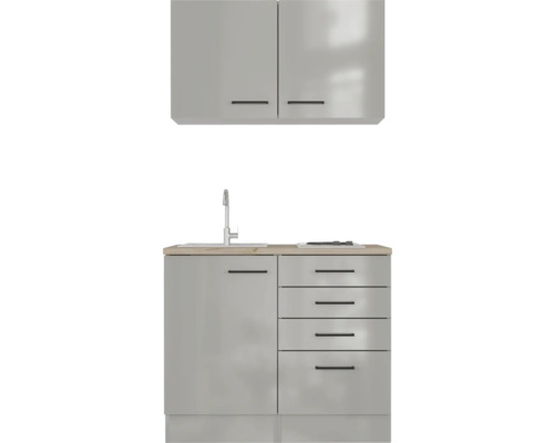 Kuchynská linka s drezom, batériou, zásuvkami a hornými skrinkami