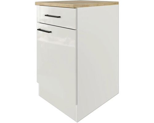 Biela spodná skrinka so zásuvkami a pracovnou doskou