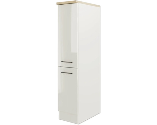 Biela vysoká skrinka s dvomi dvierkami a úchytkami