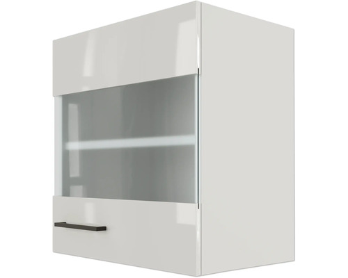 Závesná skrinka so sklenenými dvierkami a zásuvkou