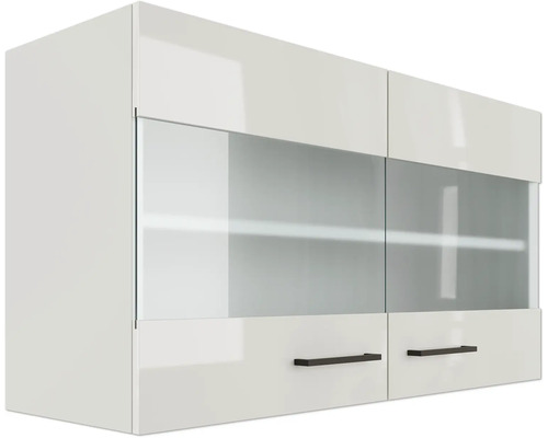 Závesná skrinka so sklenenými dvierkami a zásuvkami