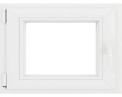 Biele obdĺžnikové plastové okno s kovaním a kľučkou