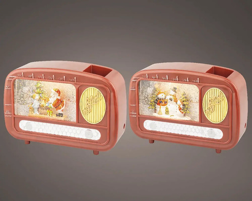 LED snežítko, rôzne motívy Dve vianočné snehové gule v tvare rádia