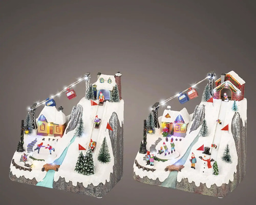 LED scenéria vianočná zjazdovka 20 x 28 x 29 cm s hudbou Dekoratívna zimná dedinka so zjazdovkou a osvetlením