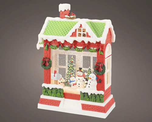 Dekoratívna snehová guľa s motívom domu, Santa Clausa a vianočného stromčeka