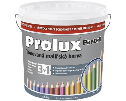 Farba na stenu Prolux Pastell 0167 sivá betónová, 1,5 kg Tónovaná farba Prolux Pastell vo vedre