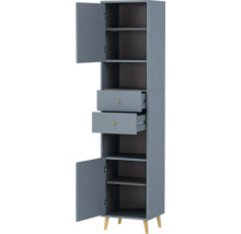 Vysoká skriňa s dvomi zásuvkami, dvomi dvierkami a policami