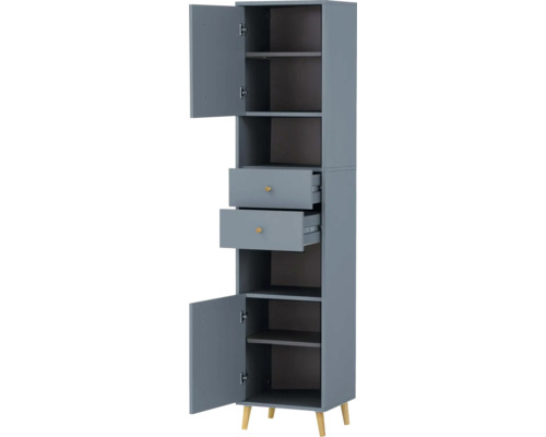 Vysoká skriňa s dvomi zásuvkami, dvomi dvierkami a policami