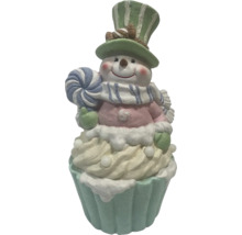 Figúrka snehuliaka na podstavci z košíčkov s klobúkom a lízankou