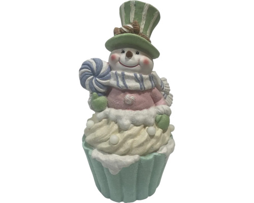 Figúrka snehuliaka na podstavci z košíčkov s klobúkom a lízankou